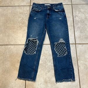 Zara Straight Crop Destroyed Fishnet Jeans 8